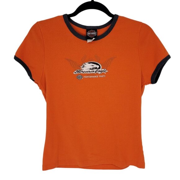 Harley davidson womens XL Screamin Eagle performance Parts orange short sleeve - Picture 1 of 7